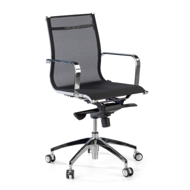 fauteuil de bureau noir structure chromee rouge maille accoudoirs fixes 1
