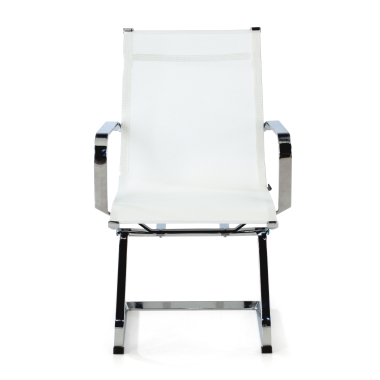 chaise de conference blanc structure chromee rouge maille accoudoirs fixes 3