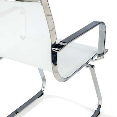 chaise de conference blanc structure chromee rouge maille accoudoirs fixes 6