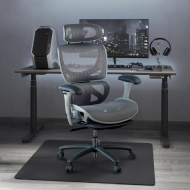 chaise ergonomique blanc gris structure blanche maille accoudoirs reglables 3d appui tete repose pieds extensible 2