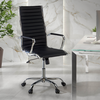 chaise de bureau noir dossier haut simil cuir accoudoirs fixes 2