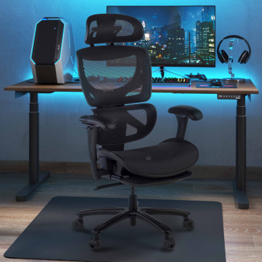 chaise ergonomique noir structure noire maille accoudoirs reglables 3d appui tete repose pieds extensible 2