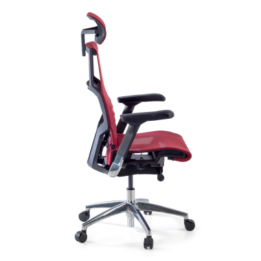 chaise ergonomique rouge structure noire maille accoudoirs reglables 5d soutien lombaire appui tete 7