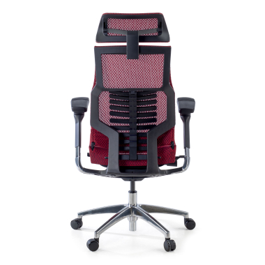 chaise ergonomique rouge structure noire maille accoudoirs reglables 5d soutien lombaire appui tete 6