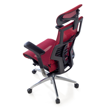 chaise ergonomique rouge structure noire maille accoudoirs reglables 5d soutien lombaire appui tete 9