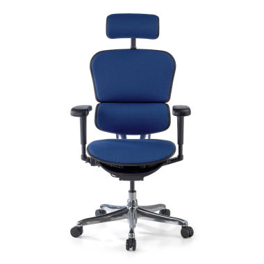 chaise ergonomique bleu structure noire entierement tapissee tissu accoudoirs mobiles appui tete 3