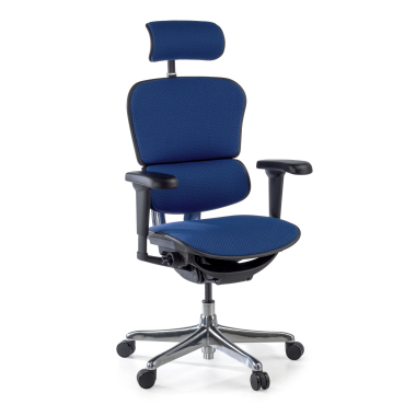 chaise ergonomique bleu structure noire entierement tapissee tissu accoudoirs mobiles appui tete 1