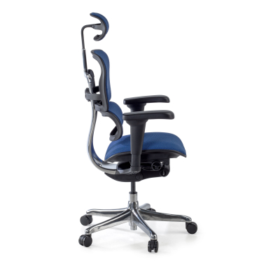 chaise ergonomique bleu structure noire entierement tapissee tissu accoudoirs mobiles appui tete 7