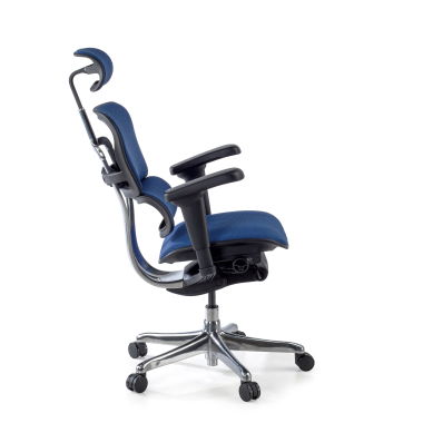 chaise ergonomique bleu structure noire entierement tapissee tissu accoudoirs mobiles appui tete 5
