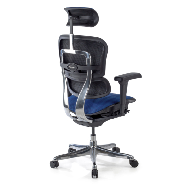 chaise ergonomique bleu structure noire entierement tapissee tissu accoudoirs mobiles appui tete 8