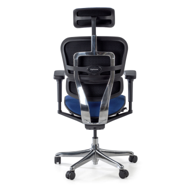 chaise ergonomique bleu structure noire entierement tapissee tissu accoudoirs mobiles appui tete 9