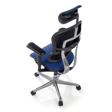 chaise ergonomique bleu structure noire entierement tapissee tissu accoudoirs mobiles appui tete 10