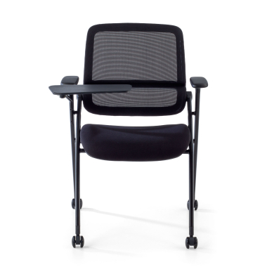 chaise avec tablette noir avec une palette d ecriture roulettes maille accoudoirs mobiles 6