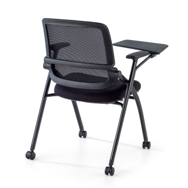 chaise avec tablette noir avec une palette d ecriture roulettes maille accoudoirs mobiles 11