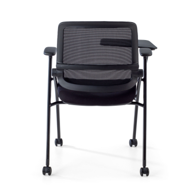 chaise avec tablette noir avec une palette d ecriture roulettes maille accoudoirs mobiles 12