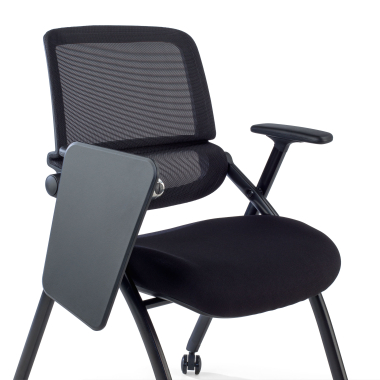 chaise avec tablette noir avec une palette d ecriture roulettes maille accoudoirs mobiles 9