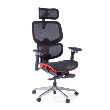 chaise ergonomique rouge erghos x2 maille accoudoirs reglables 5d double soutien lombaire appui tete repose pieds extensible 12