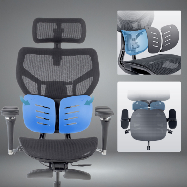 chaise ergonomique noir erghos x3 maille accoudoirs reglables 5d double soutien lombaire appui tete 3