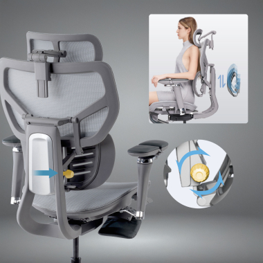 chaise ergonomique gris erghos x3 maille accoudoirs reglables 5d double soutien lombaire appui tete 4