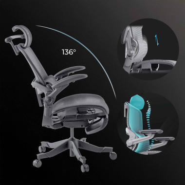 chaise ergonomique noir erghos x1 maille accoudoirs reglables 3d double soutien lombaire appui tete 4