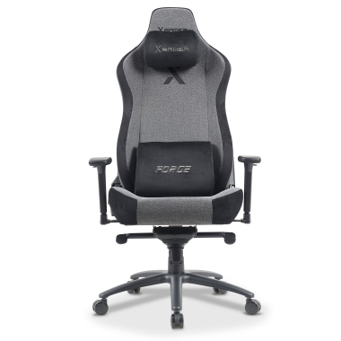 chaise gaming gris forge tissu accoudoirs reglables 3d coussin lombaire et cervical appui tete 3
