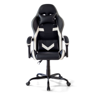 chaise gaming blanc noir mist simil cuir accoudoirs rabattables coussin appuie tete appui tete 3