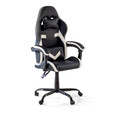 chaise gaming blanc noir mist simil cuir accoudoirs rabattables coussin appuie tete appui tete 1