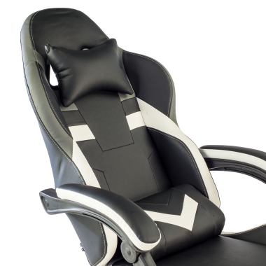 chaise gaming blanc noir mist simil cuir accoudoirs rabattables coussin appuie tete appui tete 4