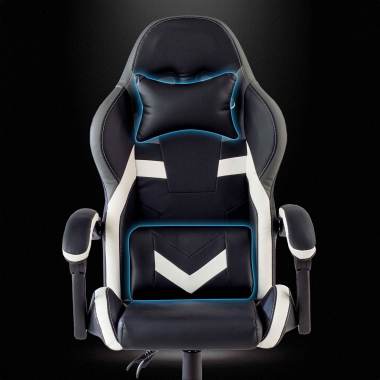 chaise gaming blanc noir mist simil cuir accoudoirs rabattables coussin appuie tete appui tete 7