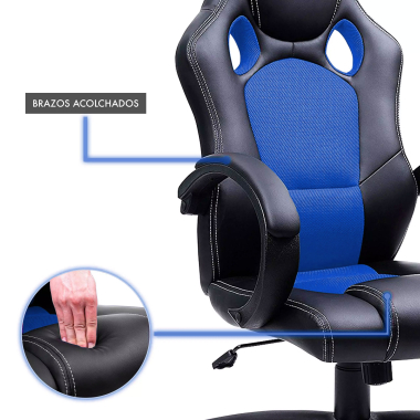 chaise gaming bleu racer simil cuir accoudoirs fixes 7