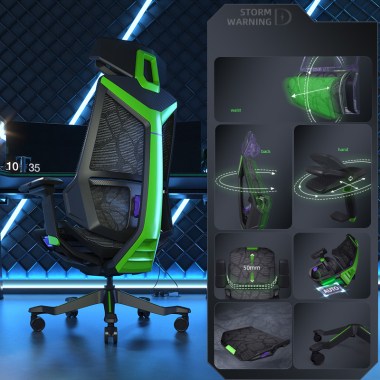 chaise gaming vert blooddragon maille accoudoirs reglables 6d soutien lombaire appui tete 3