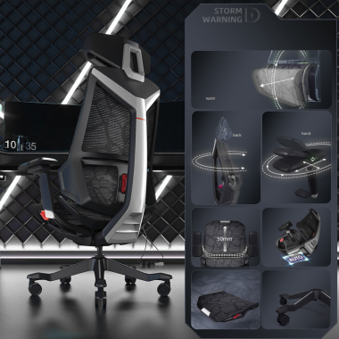 chaise gaming gris blooddragon maille accoudoirs reglables 6d soutien lombaire appui tete 3