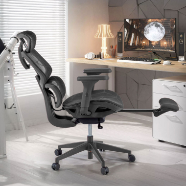 chaise ergonomique noir every maille accoudoirs reglables 3d appui tete repose pieds extensible 11