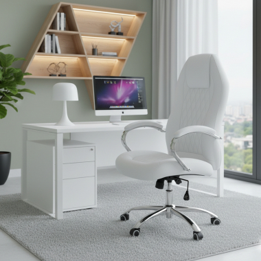 fauteuil de bureau blanc pioneer simil cuir accoudoirs rembourres 2