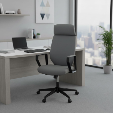 fauteuil de bureau gris saranto simil cuir accoudoirs fixes 2