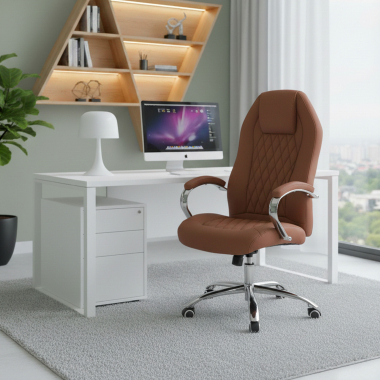 fauteuil de bureau marron pioneer simil cuir accoudoirs rembourres 2
