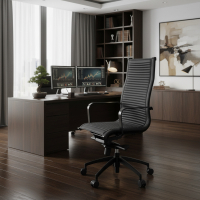 Fauteuil de bureau design Brenton, dossier haut, structure noire, similicuir