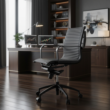 fauteuil de bureau noir structure noire similicuir simil cuir accoudoirs fixes 2