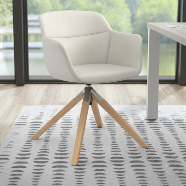 chaise scandinave blanc giratoire en bois simil cuir accoudoirs rembourres 2
