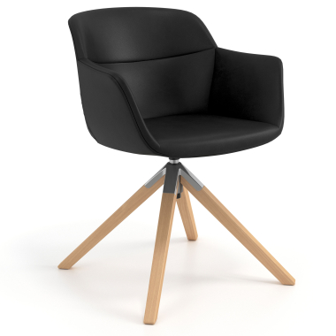 chaise scandinave noir giratoire en bois simil cuir accoudoirs rembourres 1