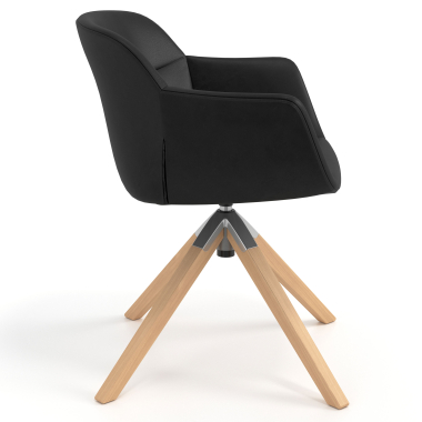 chaise scandinave noir giratoire en bois simil cuir accoudoirs rembourres 3
