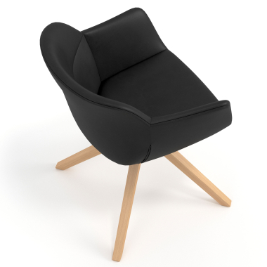 chaise scandinave noir giratoire en bois simil cuir accoudoirs rembourres 7