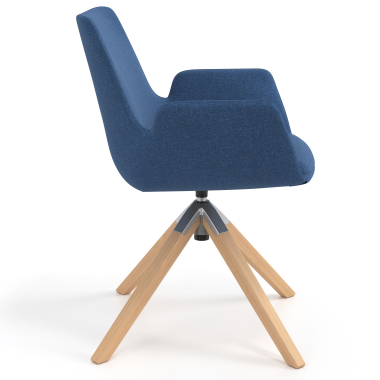chaise scandinave bleu giratoire en bois tissu accoudoirs rembourres 3