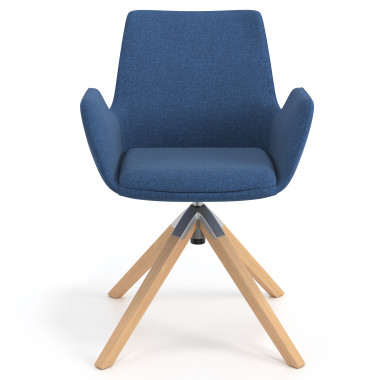 chaise scandinave bleu giratoire en bois tissu accoudoirs rembourres 4