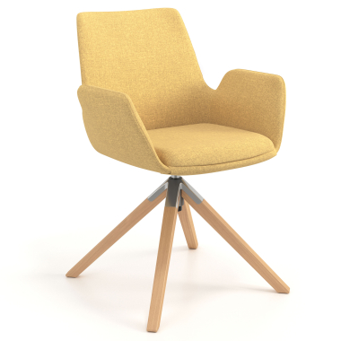 chaise scandinave jaune giratoire en bois tissu accoudoirs rembourres 1