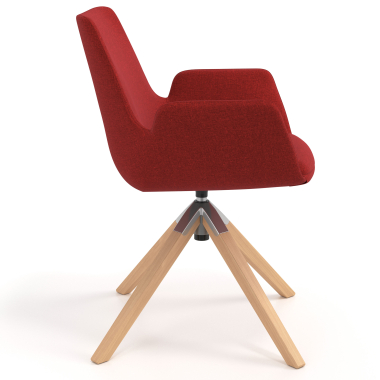 chaise scandinave rouge giratoire en bois tissu accoudoirs rembourres 3