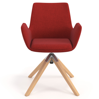 chaise scandinave rouge giratoire en bois tissu accoudoirs rembourres 4