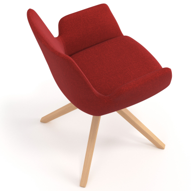 chaise scandinave rouge giratoire en bois tissu accoudoirs rembourres 7