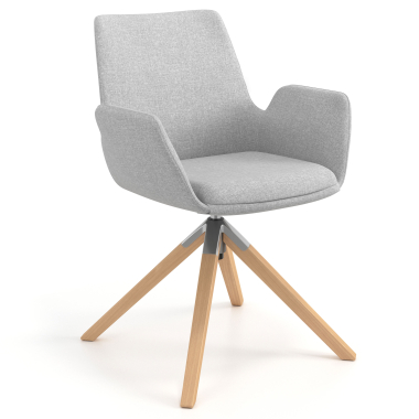chaise scandinave gris giratoire en bois tissu accoudoirs rembourres 1
