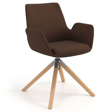 chaise scandinave marron giratoire en bois tissu accoudoirs rembourres 1